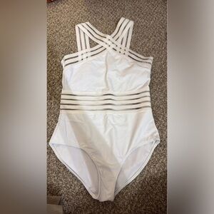 White One-Piece Swimsuit with Striped Accents